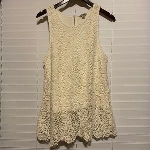 Lucky Brand Cream color Lace lined Sleeveless Tunic length Top